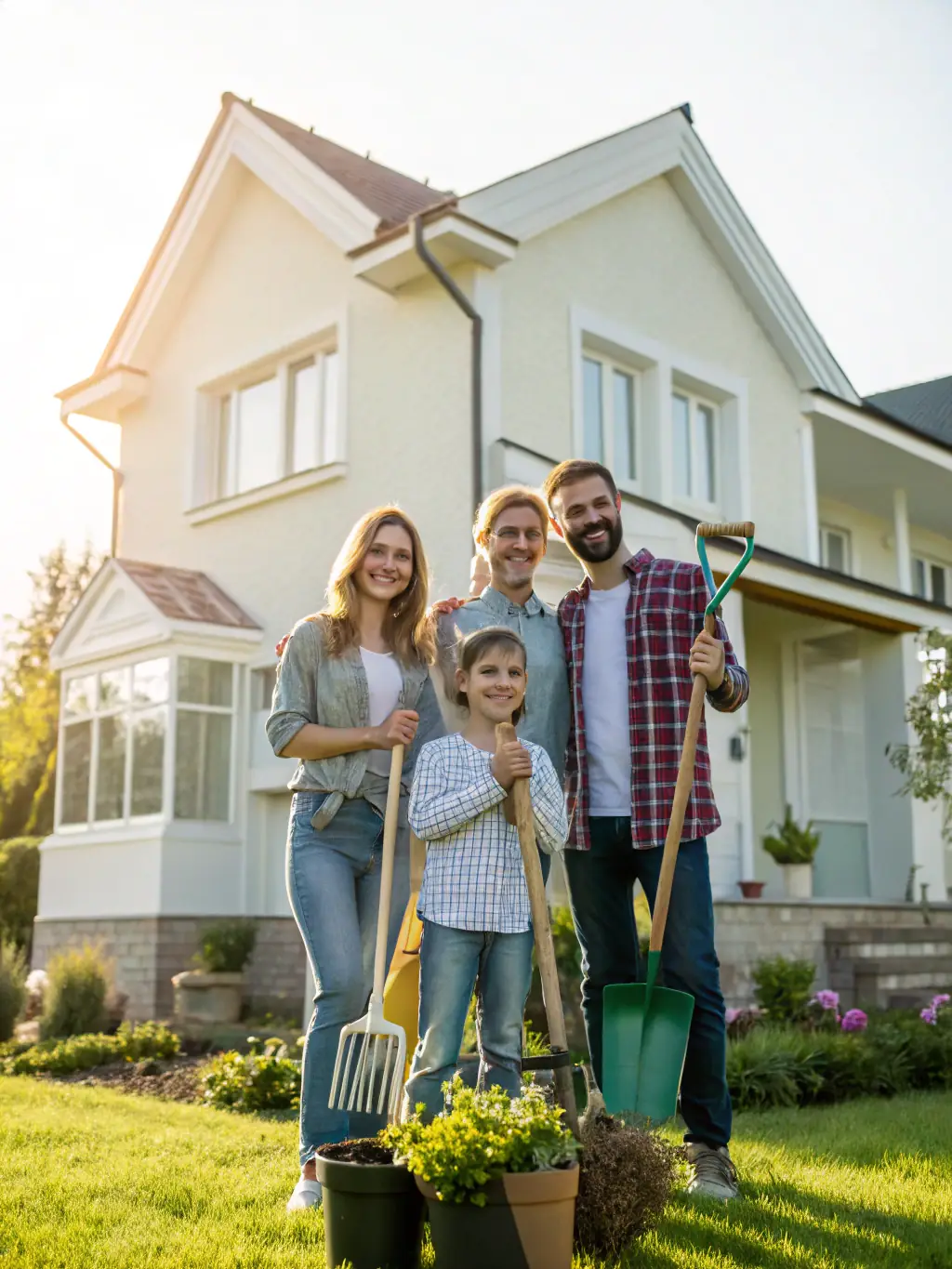 A happy family receiving keys to their new home, symbolizing the successful completion of the mortgage process.